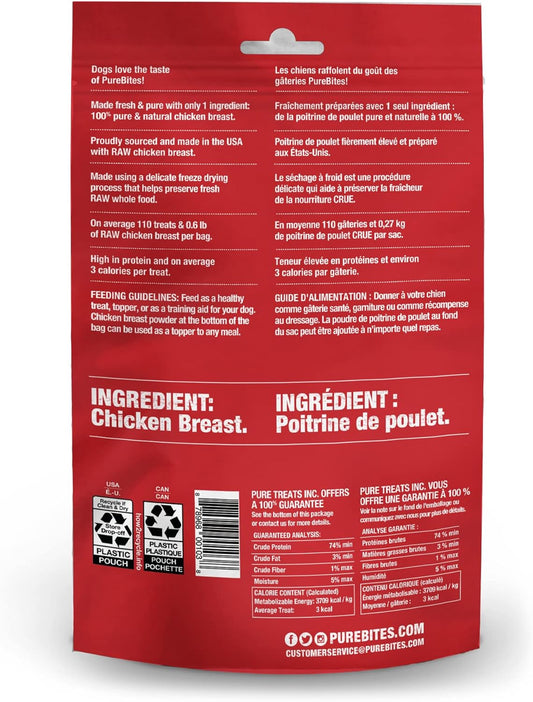 PureBites Chicken Freeze Dried Dog Treats, 1 Ingredient, Made in USA, 3oz