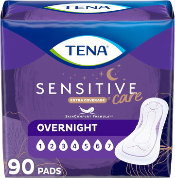 Tena Incontinence Pads, Bladder Control & Postpartum For Women, Overnight Absorbency, Extra Coverage, Sensitive Care - 90 Count