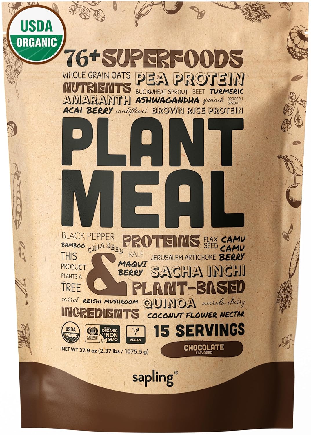 Plant Meal Replacement Shake - Vanilla - 25G Of Plant Based Vegan Protein Powder, 76+ Organic Superfoods, Vitamins & Minerals, Mushrooms, Super Greens, Digestive Enzymes & Probiotics - 1 Serving