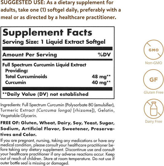 Solgar Full Spectrum Curcumin - 105 Licaps - Superior Absorption - Brain, Joint & Immune Health - Vegan, Gluten Free, Non-Gmo, Dairy Free - 105 Servings