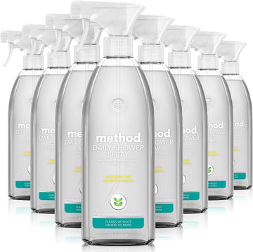 Method Daily Shower Cleaner Spray, Plant-Based & Biodegradable Formula, Spray and Walk Away, Eucalyptus Mint Scent, 28 Fl Oz, (Pack of 8), Packaging May Vary