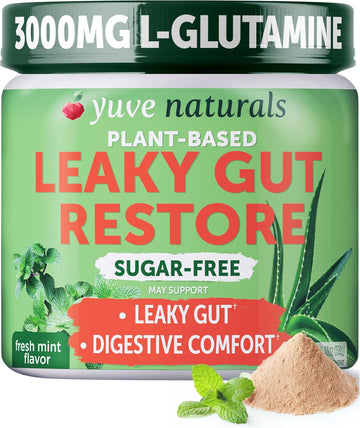 Yuve Gut Health Restore, Vegan & Non-Gmo Leaky Gut Repair Supplements, Helps To Relief Bloating, Heartburn, Constipation, Gas & Sibo, With L-Glutamine, Licorice, & Aloe, Pharmaceutical Grade, 30 Servs