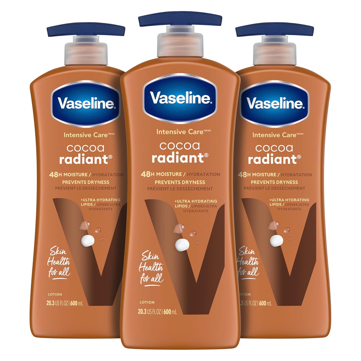 Vaseline Intensive Care Body Lotion For Dry Skin Cocoa Radiant Lotion Made With Ultra-Hydrating Lipids And Pure Cocoa Butter For A Long-Lasting, Radiant Glow 20.3 Oz, Pack Of 3