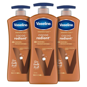 Vaseline Intensive Care Body Lotion For Dry Skin Cocoa Radiant Lotion Made With Ultra-Hydrating Lipids And Pure Cocoa Butter For A Long-Lasting, Radiant Glow 20.3 Oz, Pack Of 3