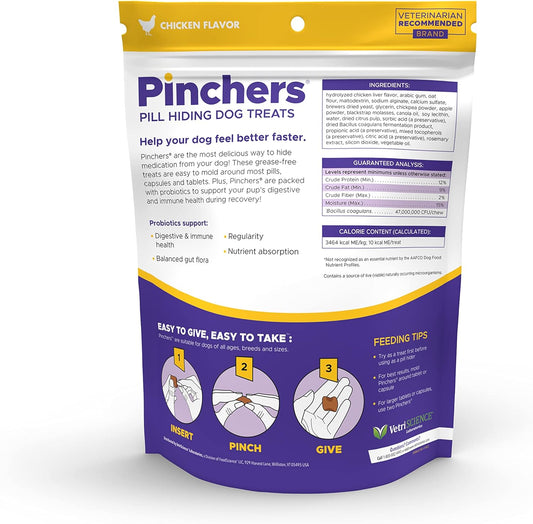 VETRISCIENCE Pinchers Pill Hiding Dog Treats with Probiotics - Wrap Pills, Capsules and Tablets - Makes Giving Medication Easy