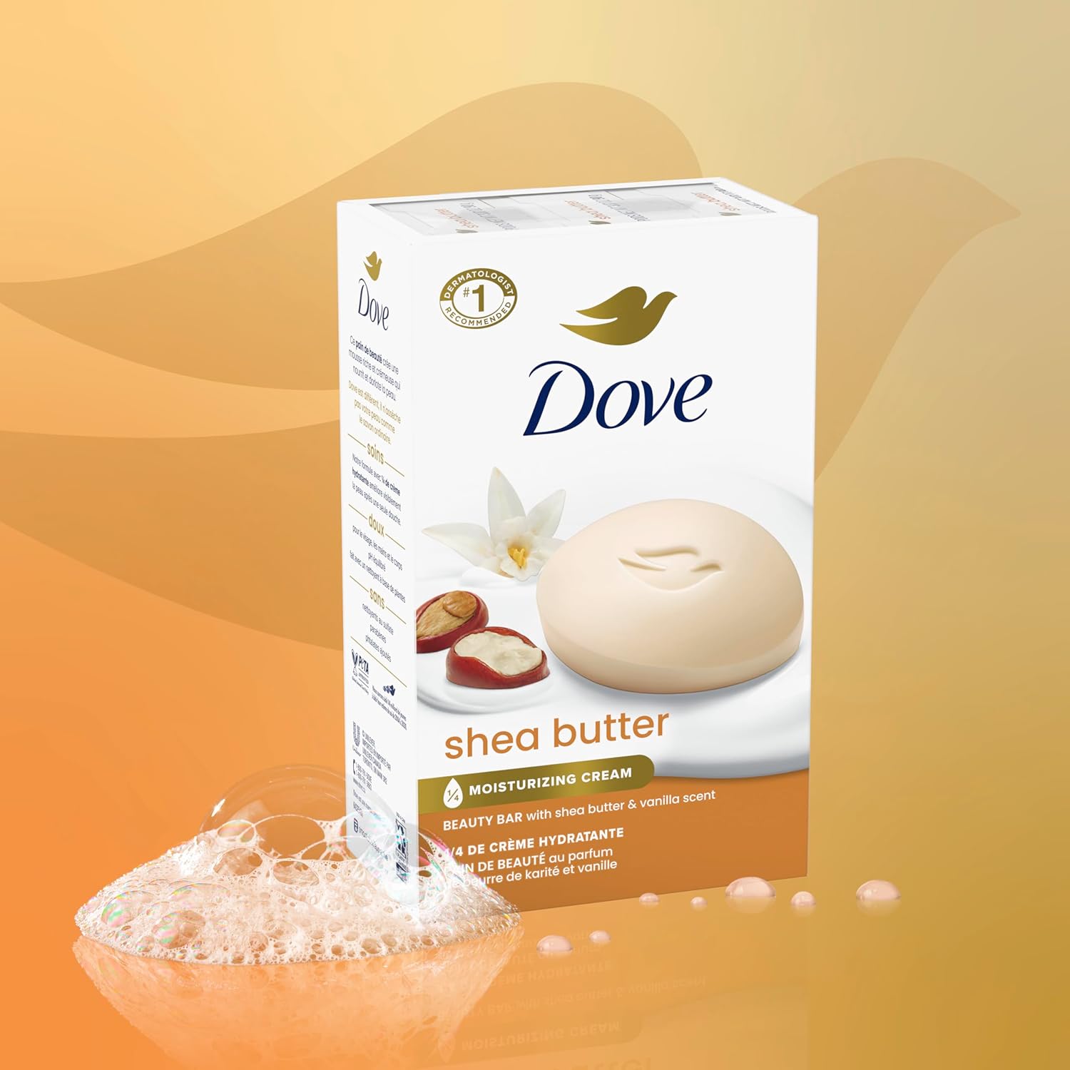 Dove Beauty Bar Soap Glowing Mango & Almond Butters, 8 Bars For Radiant Skin, Illuminates Skin 3.75 Oz