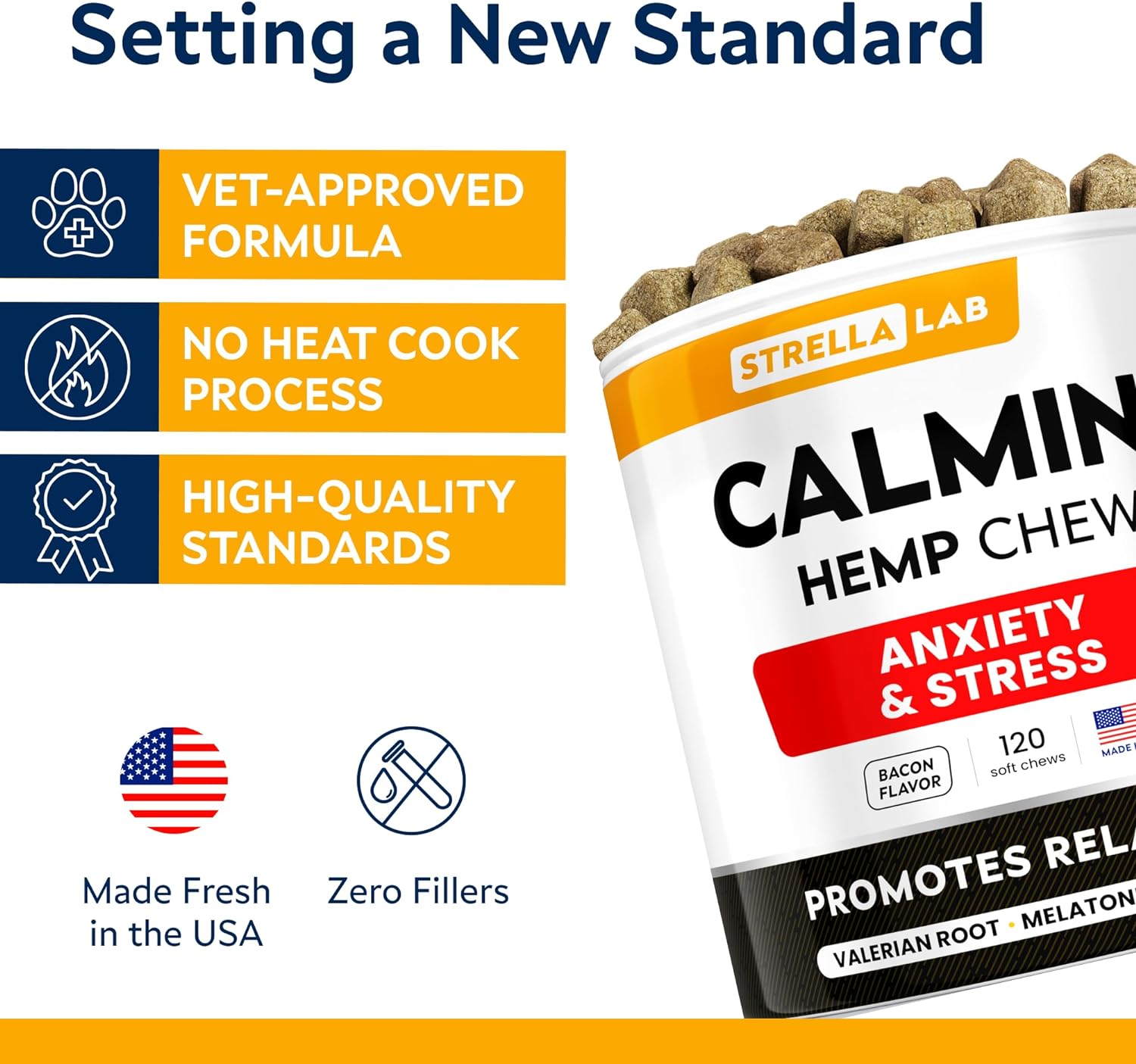 Hemp Calming Chews for Dogs - Dog Calming Treats - Anxiety Relief Treats - Dog Calming Chews - Stress - Sleep Calming Aid - Health & Wellness Supplements for Dog Separation Barking - 120 Treats : Pet Supplies