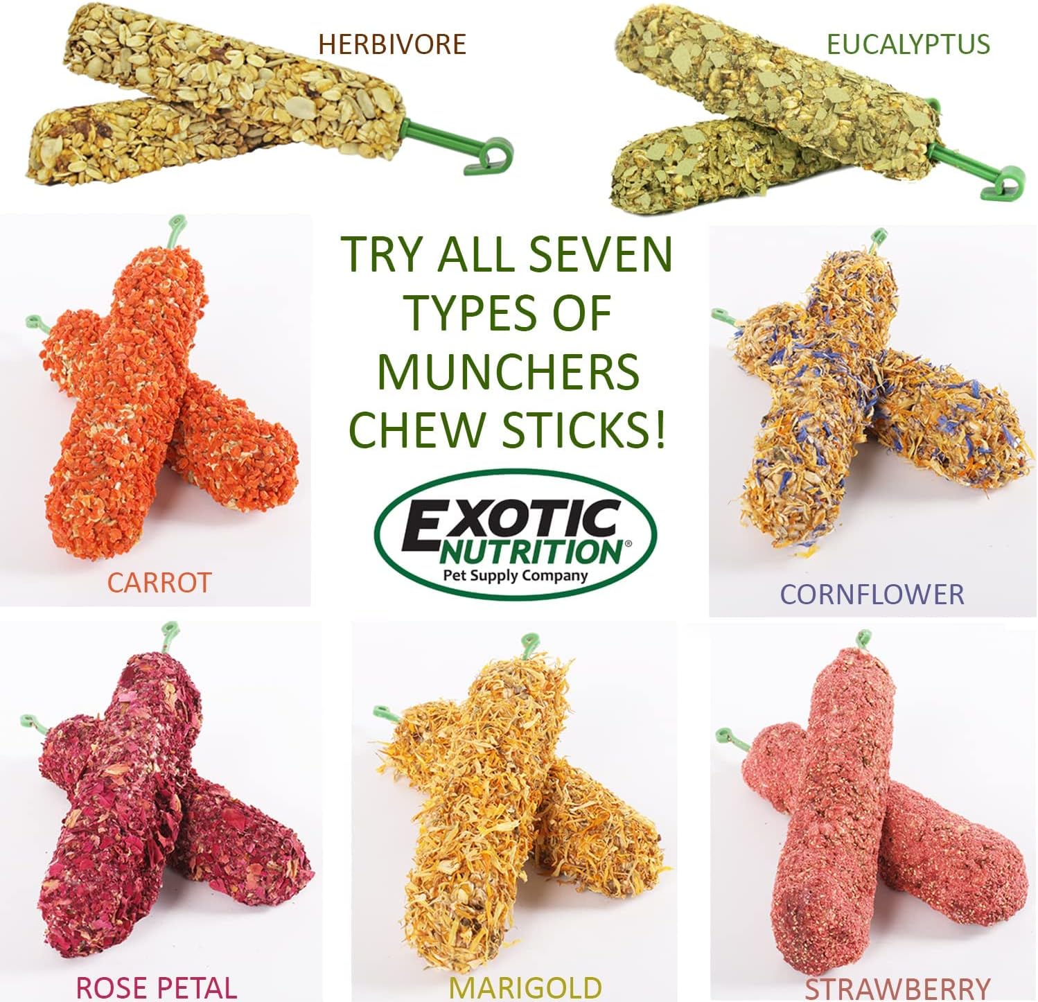 Exotic Nutrition Munchers Chew Sticks (Strawberry) : Pet Supplies