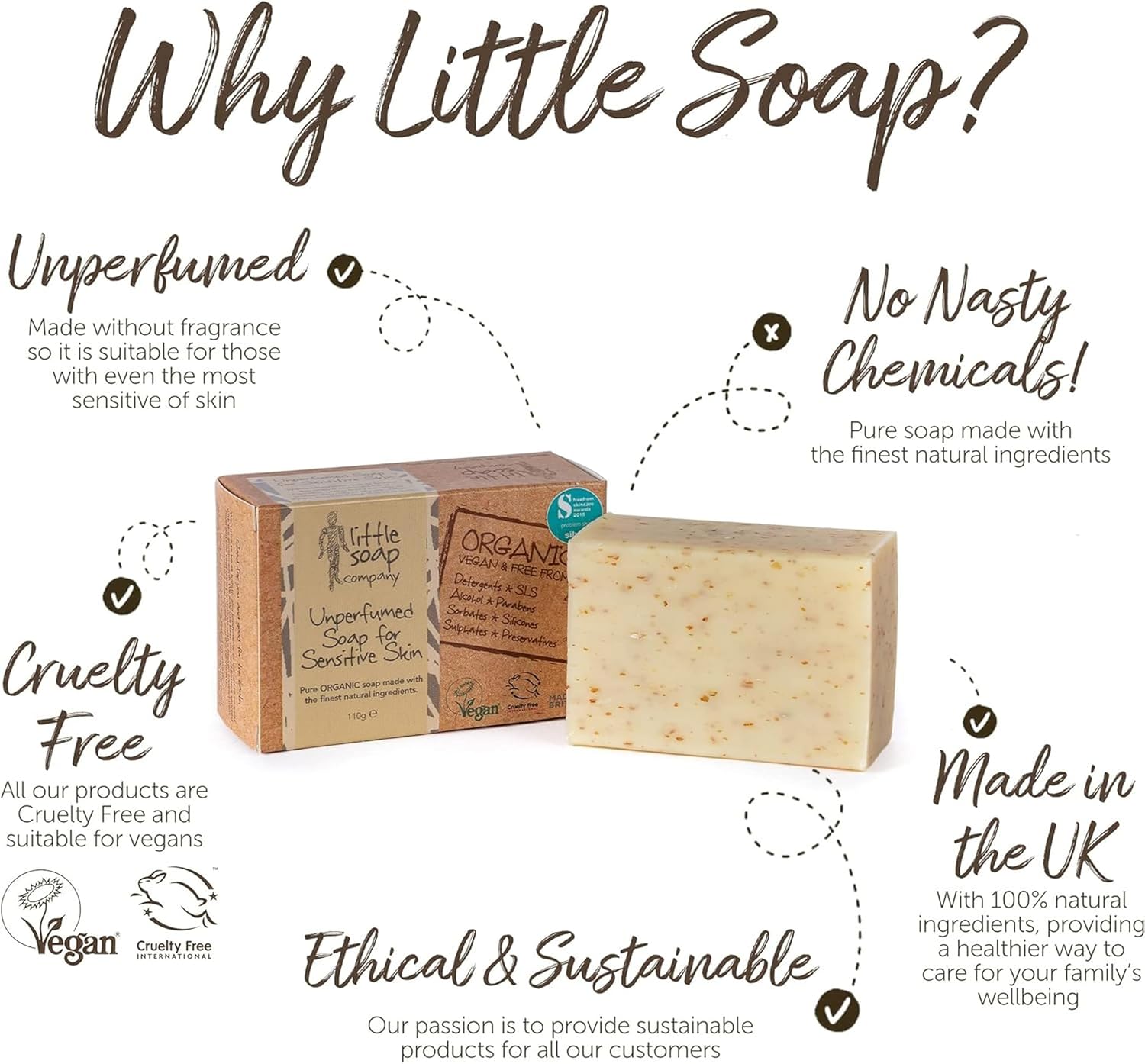 Little Soap Company Sensitive Unperfumed Soap Bar - Vegan, Cruelty Free, No SLS or Parabens, Unperfumed with English Oatmeal | Natural, & Organic Body & Hand Soap Bar(110g) : Amazon.co.uk: Beauty
