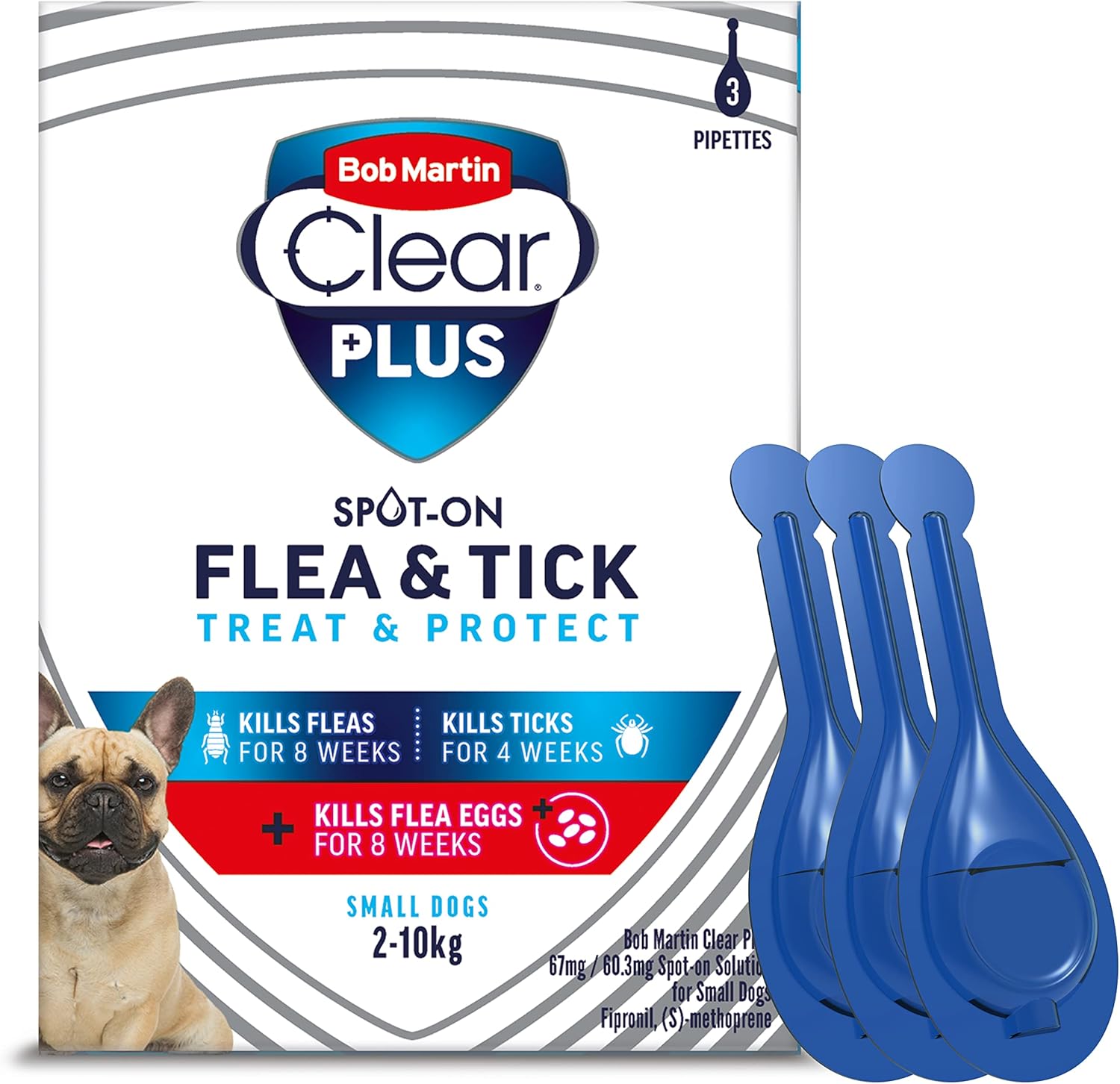 Bob Martin Clear Plus Spot On Flea Treatment for Small Dogs (2-10kg) - Kills Fleas, Ticks, Lice and Flea Eggs (3 Pipettes)?K2013