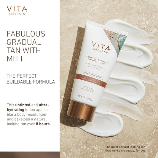 Vita Liberata, Fabulous Gradual Tanning Lotion 400Ml & Dual Sided Self Tanner Mitt, Super Hydrating Hyaluronic Acid, Designed For Face & Body, Buildable Formula, Streak Free, Lasting Finish