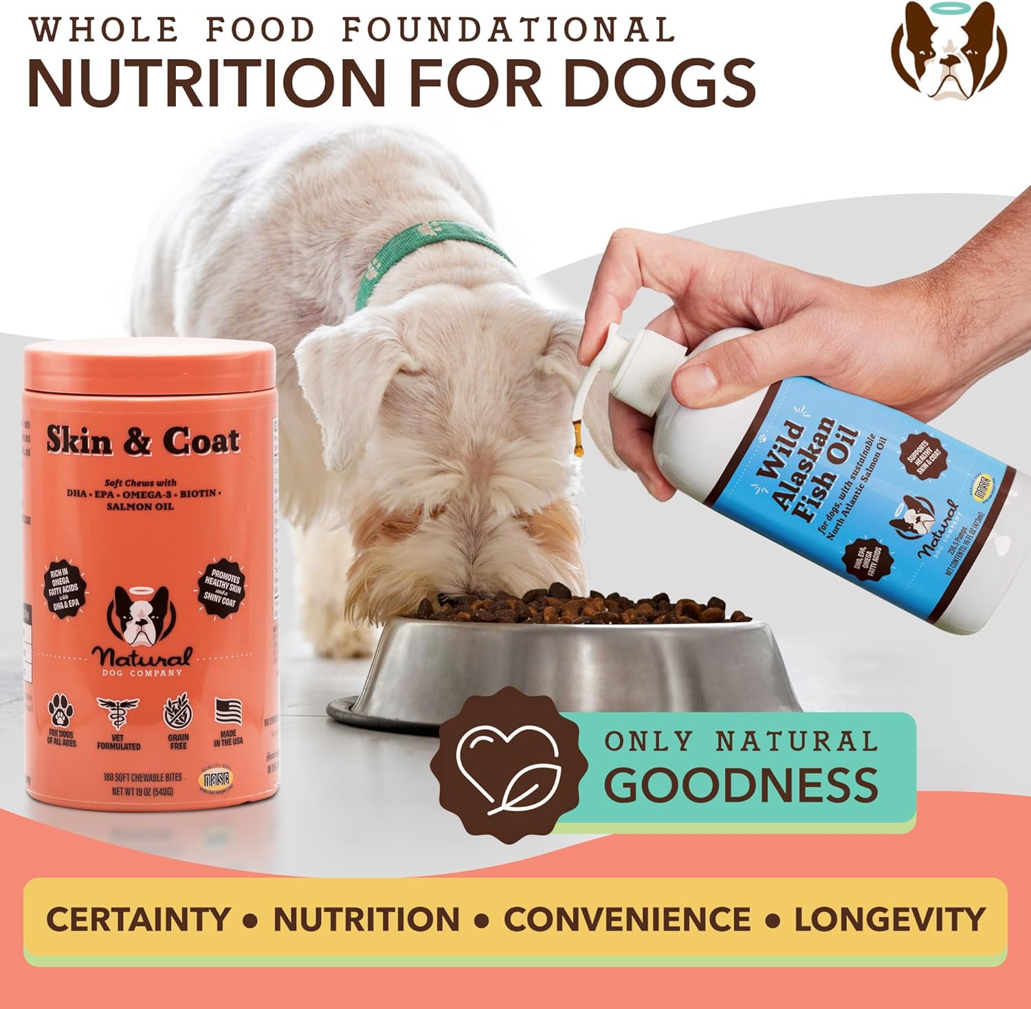 Natural Dog Company Skin & Coat Chews, Salmon & Peas Flavor, Dog Vitamins and Supplements for Healthy Skin & Coat, Itch Relief for Dogs with Allergies, with Biotin, Vitamin E, Omega 3, 180 Count : Pet Supplies