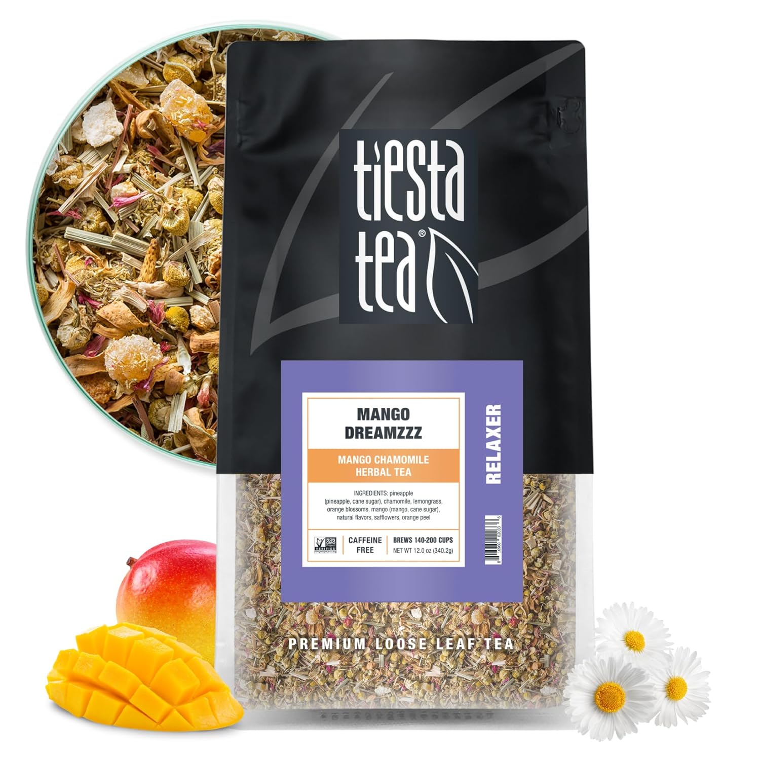 Tiesta Tea - Mango Dreamzzz, Mango Chamomile Herbal Tea, Premium Loose Leaf Tea, Non Caffeinated Tea, 200 Cups - 12Oz Resealable Bulk Pouch