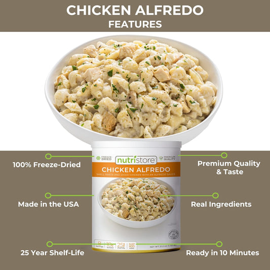 Nutristore Chicken Alfredo | Freeze Dried Emergency Survival Bulk Food Storage Meal | Perfect for Everyday Quick Meals and Long-Term Storage | 25 Year Shelf Life | USDA Inspected