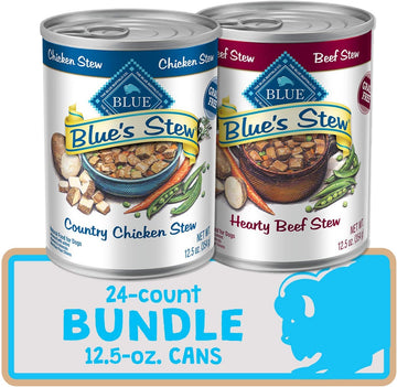 Blue Buffalo Blue'S Stew Grain Free Natural Adult Wet Dog Food, Chicken Stew & Beef Stew 12.5-Oz Can (24 Count- 12 Of Each Flavor)