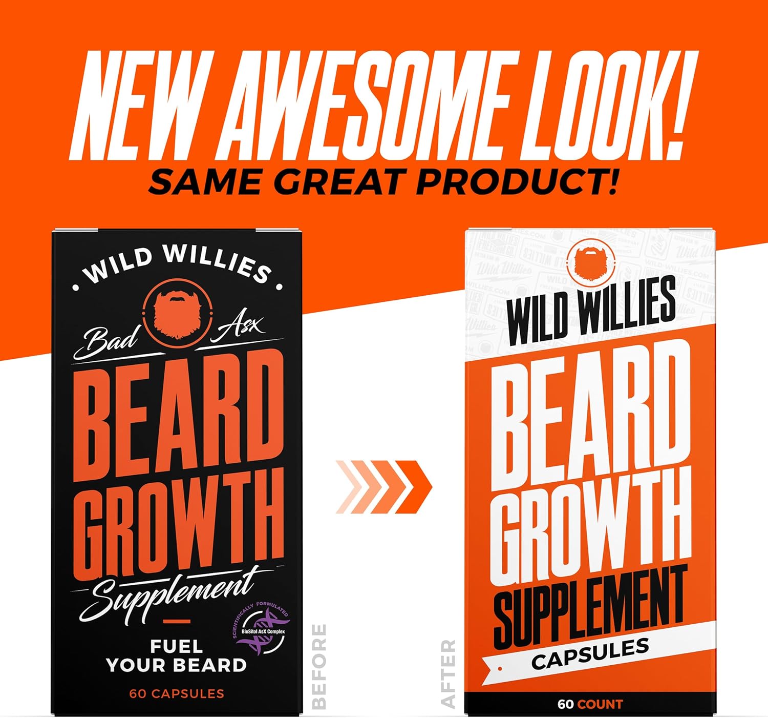 Wild Willies Beard Growth Vitamins Supplement Beard Growth Pills for Fuller & Thicker Beard, Formulated with Biositol Complex & 19 Hair Grooming Nutrients - 60 Capsules : Health & Household