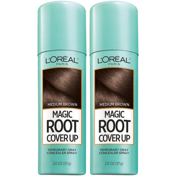 L'Oreal Paris Root Cover Up Temporary Gray Concealer Spray, Hair Color Spray With Filling & Thickening Coverage, Medium Brown, Pack Of 2, Packaging May Vary