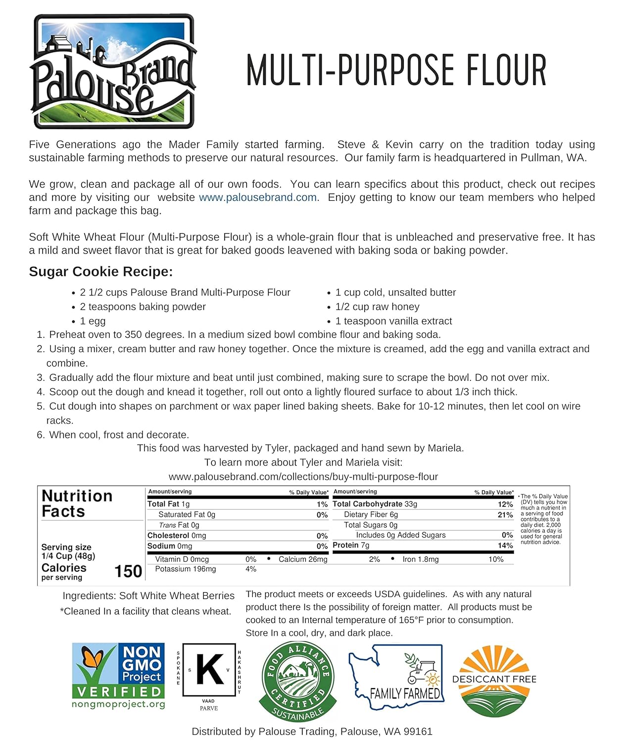 Soft White Wheat Flour | 9 LBS | Non-GMO Project Verified | 100% Non-Irradiated | Certified Kosher Parve | USA Grown | Field Traced | Resealable Kraft Bag (3 Pound, Pack of 3)