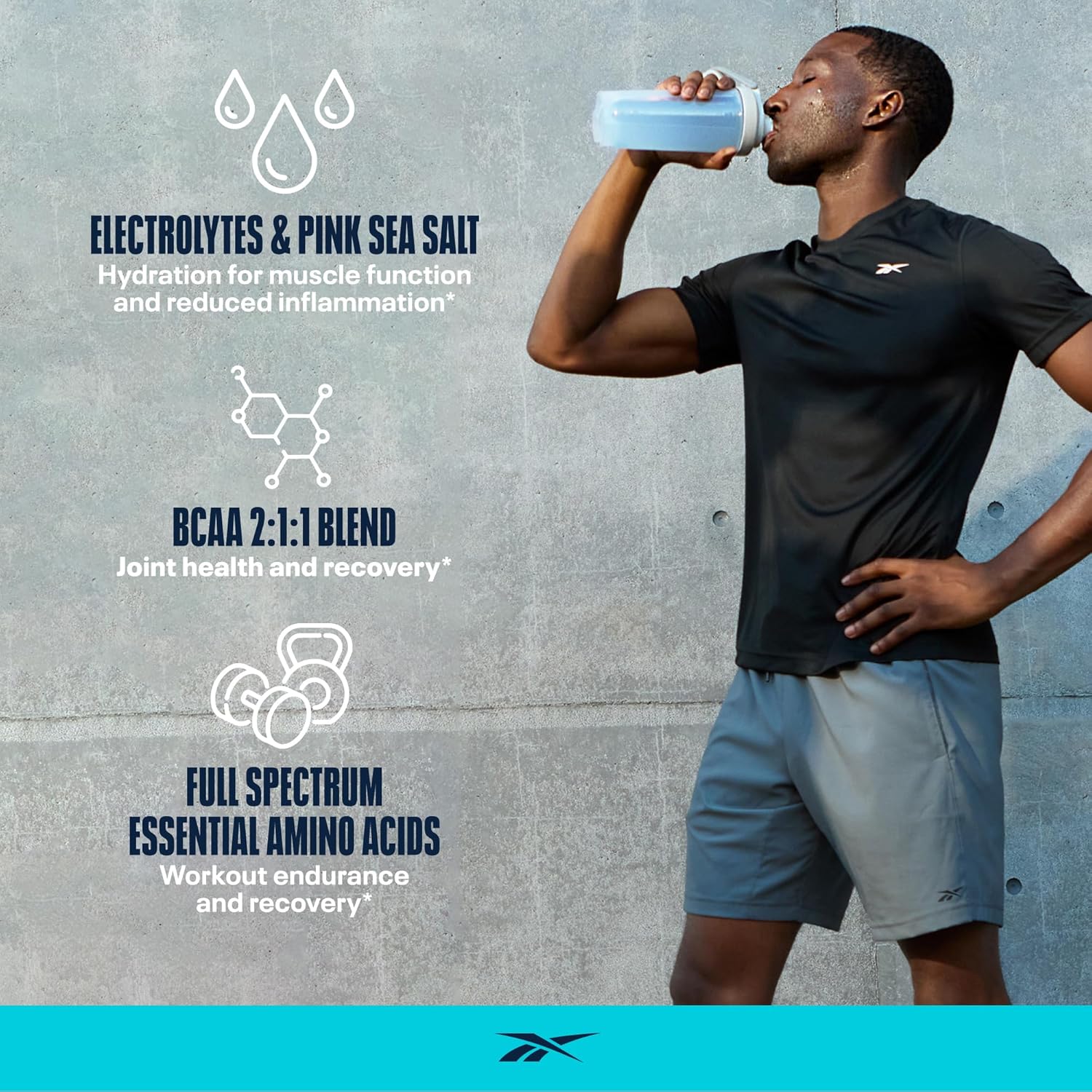 Reebok Reecover Amino Acids + Electrolytes | 8G Eaas, 5G Bcaas, Hydration Matrix | Muscle Recovery, Strength | Post-Workout Support | 30 Servings | Strawberry Lemonade : Health & Household