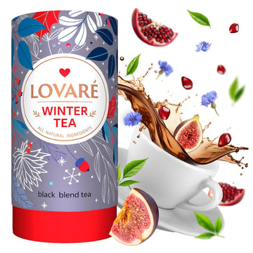 Lovare Winter Loose Leaf Tea 80 G - Made In Ukraine – Black Tea, Papaya & Mango Pieces, Safflower Petals, Persimmon, Saffron & Melon Flavors - Tea Lovers Gift Box With 15 Paper Filters