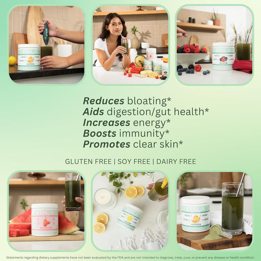 Kiala Nutrition Super Greens - Organic Greens Powder to Reduce Bloat, Support Gut Health, Boost Immunity, Healthy Digestion for Women - Antioxidant Support - Spirulina - Chlorella - Tropical Splash