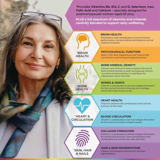 Health & Her Multivitamin Support After Menopause For Women 55+ - Supplements For Women - Nutrition And Wellbeing Support - 1 Month Supply, 60 Tablets - Vegan & Gluten Free