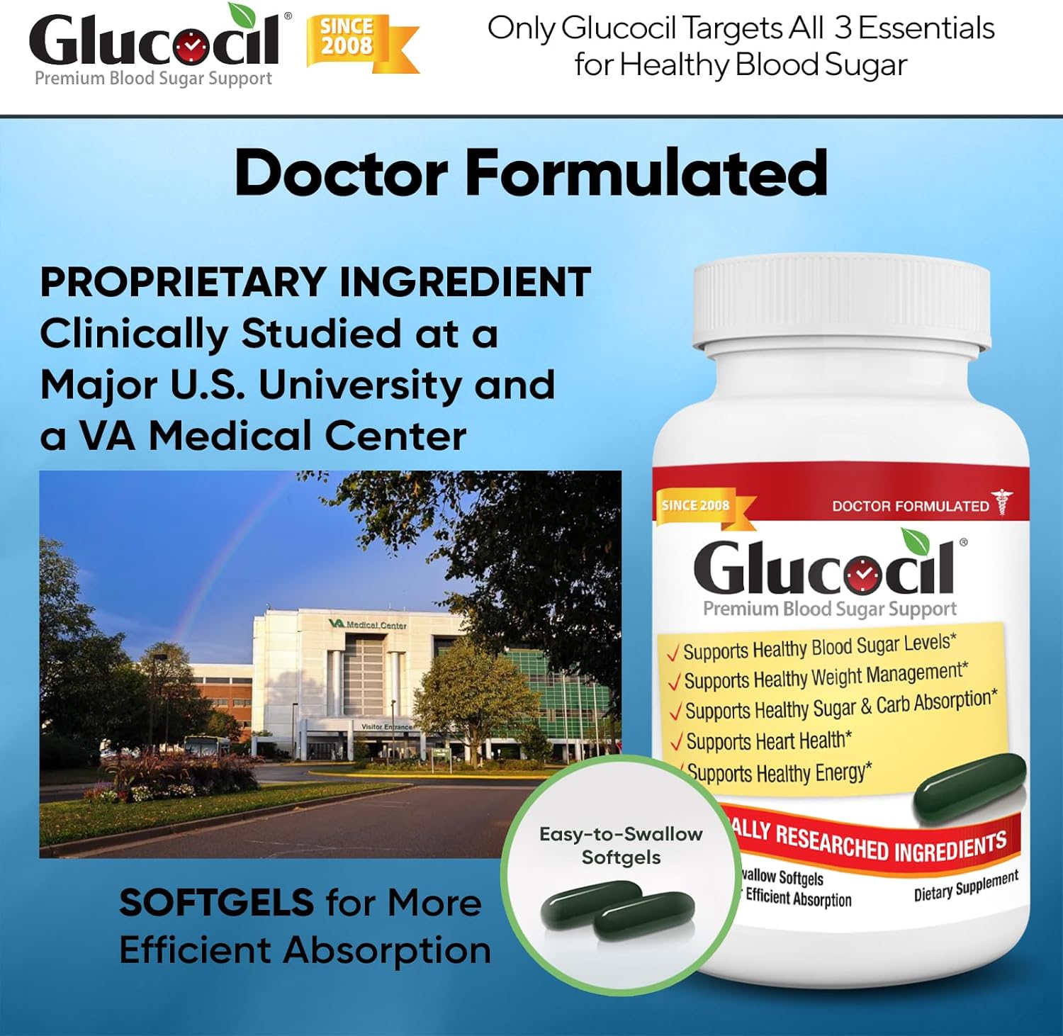 Glucocil – Premium Blood Sugar Support - Over 2 Million Bottles Sold - Supports The 3 Essentials for Healthy Blood Sugar - Since 2008, with Berberine, Proprietary Mulberry Leaf, and More : Health & Household
