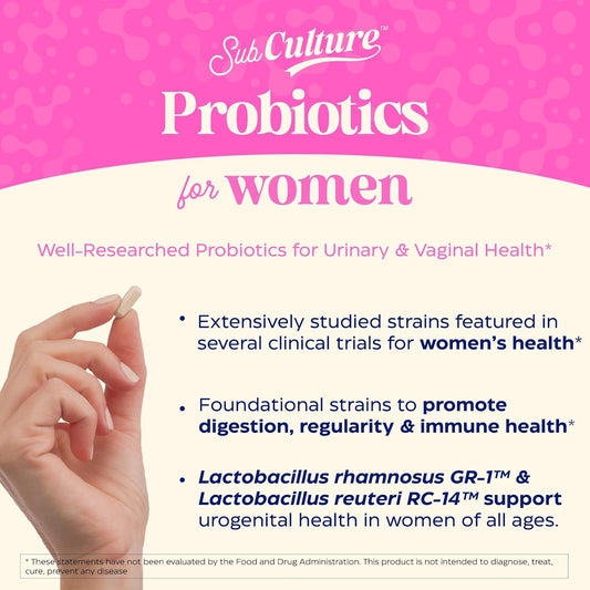 Enzymedica Subculture Probiotics For Women'S Vaginal & Urinary Health, 50 Billion Cfu, Supports Immune + Digestive Health & Regularity, 30 Count