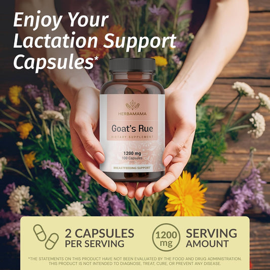Herbamama Goat'S Rue Capsules - 1200Mg Galega Officinalis For Mother'S Breast Milk Lactation Support - Vegan, Non-Gmo Goats Rue Herb Lactation Supplement, 250 Caps