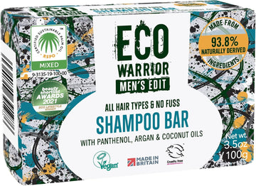 Eco Warrior Men’S Edit Shampoo Bar, 100G | Natural, Vegan, Cruelty Free, Eco Friendly | Cleansing And Moisturising Shampoos With Argan And Coconut Essential Oils | No Sls Or Parabens | Mens Gift