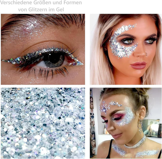 Beliky Girl Body Glitter Gel, 50Ml Face Glitters Body Gel Sequins Shimmer Liquid Eyeshadow, Mermaid Sequins Liquid Holographic Glitter Gel, Chunky Glitter For Face Hair Nails (Blue)