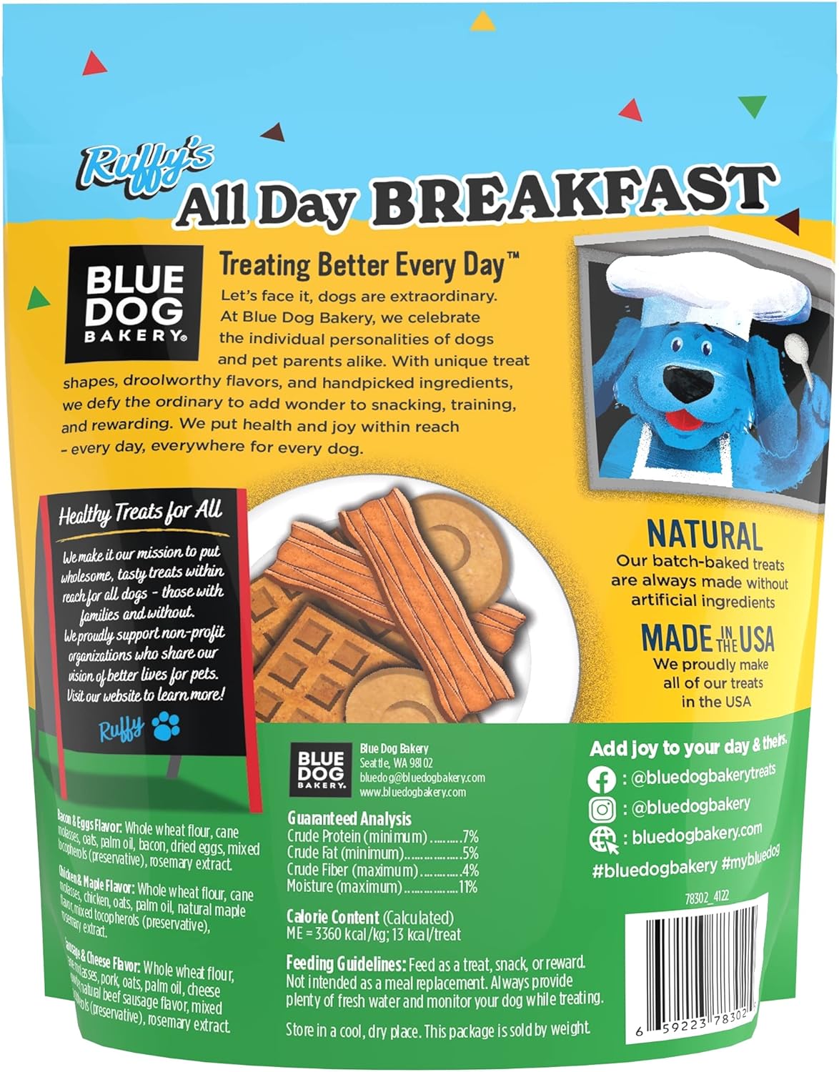Blue Dog Bakery Natural, Ruffy's Food Truck All Day Breakfast Crunchy Dog Treats, Made in USA, (1) 16-Ounce Bag : Pet Supplies