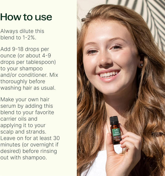 Plant Therapy Hair Therapy Essential Oil Blend 10 Ml (1/3 Oz) Strengthen, Repair And Grow Hair, 100% Pure, Undiluted, Essential Oil Blend