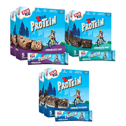 Cliff Kid Zbar Protein Chocolate Chip, Chocolate Mint & Cookies 'N Creme Bars Value Pack (30 Count) + Cliff Kid Zbar Chocolate Chip Bars (18 Pack)