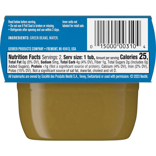 Gerber 1st Foods Baby Food, Green Bean Puree, Natural & Non-GMO, 2 Ounce Tubs, 2-Pack (Pack of 8)