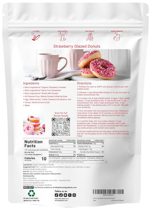 Micro Ingredients Organic Strawberries Sliced, 6.4Oz | 100% Natural Fruit | Freeze Dried Strawberry Source | No Sugar & Additives | Healthy Snack & Topping For Beverages Or Recipes | Non-Gmo, Vegan