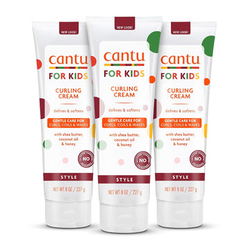 Cantu Care For Kids Paraben & Sulfate-Free Curling Cream With Shea Butter, 8 Oz (Pack Of 3) (Packaging May Vary)