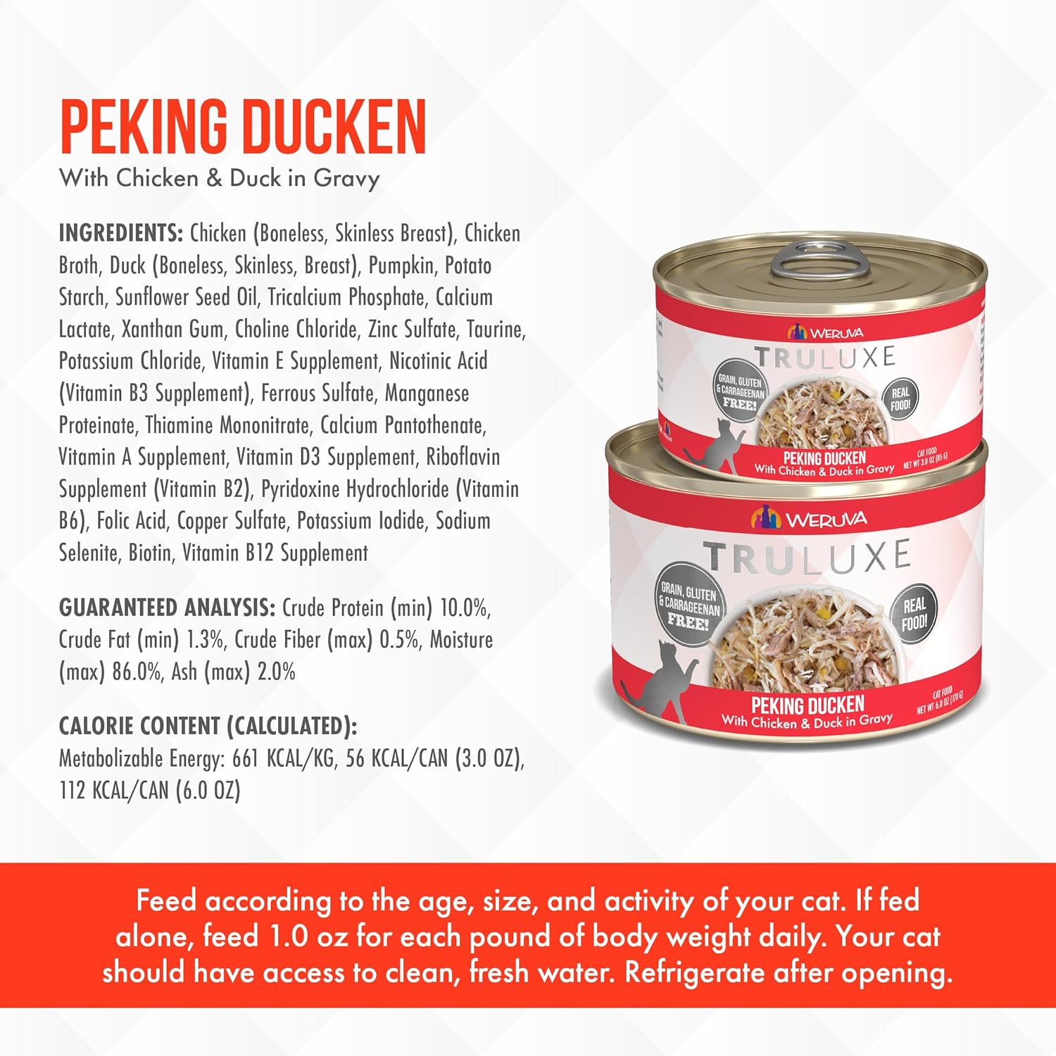 Weruva TruLuxe Cat Food, Peking Ducken with Chicken Breast & Duck Breast in Gravy, 6oz Can (Pack of 24) : Pet Supplies