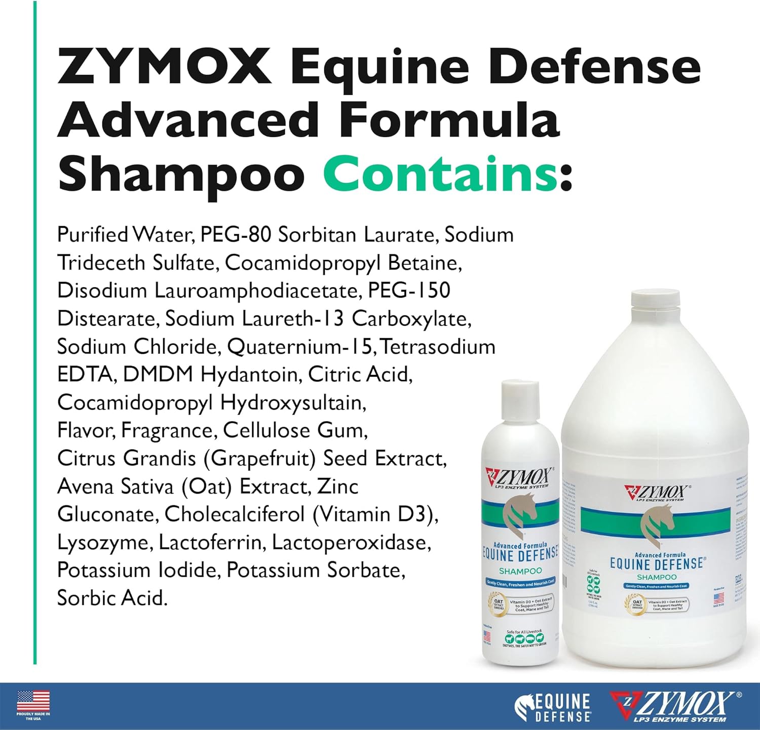 Zymox Equine Defense Advanced Formula Shampoo, 1 gal. – Horse Coat Care: Cleans, Refreshes, Hydrates & Nourishes Skin, Mane & Tail : Pet Supplies