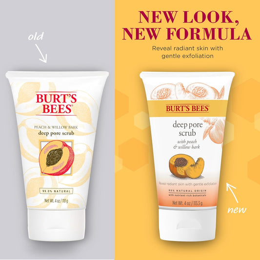 Burt'S Bees 99.9% Natural Peach And Willow Bark Deep Pore Exfoliating Facial Scrub, 113.3 Grams