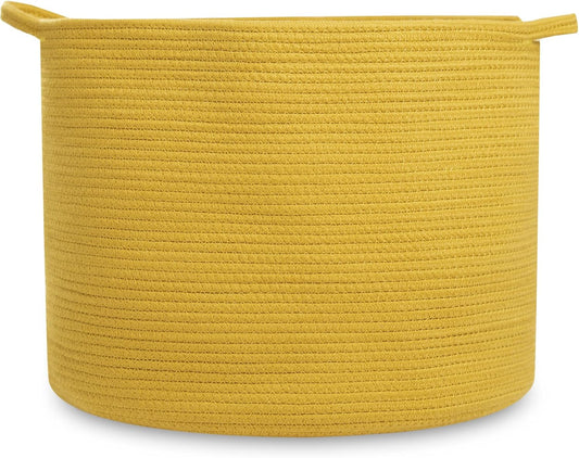 Natemia Extra Large Rope Storage Basket And Cotton Rope Diaper Caddy - Nursery Bin And Toy Organizer Laundry Basket, Basket For Towels, Pillows And Blankets, Perfect Baby Registry Gift - Harvest Gold
