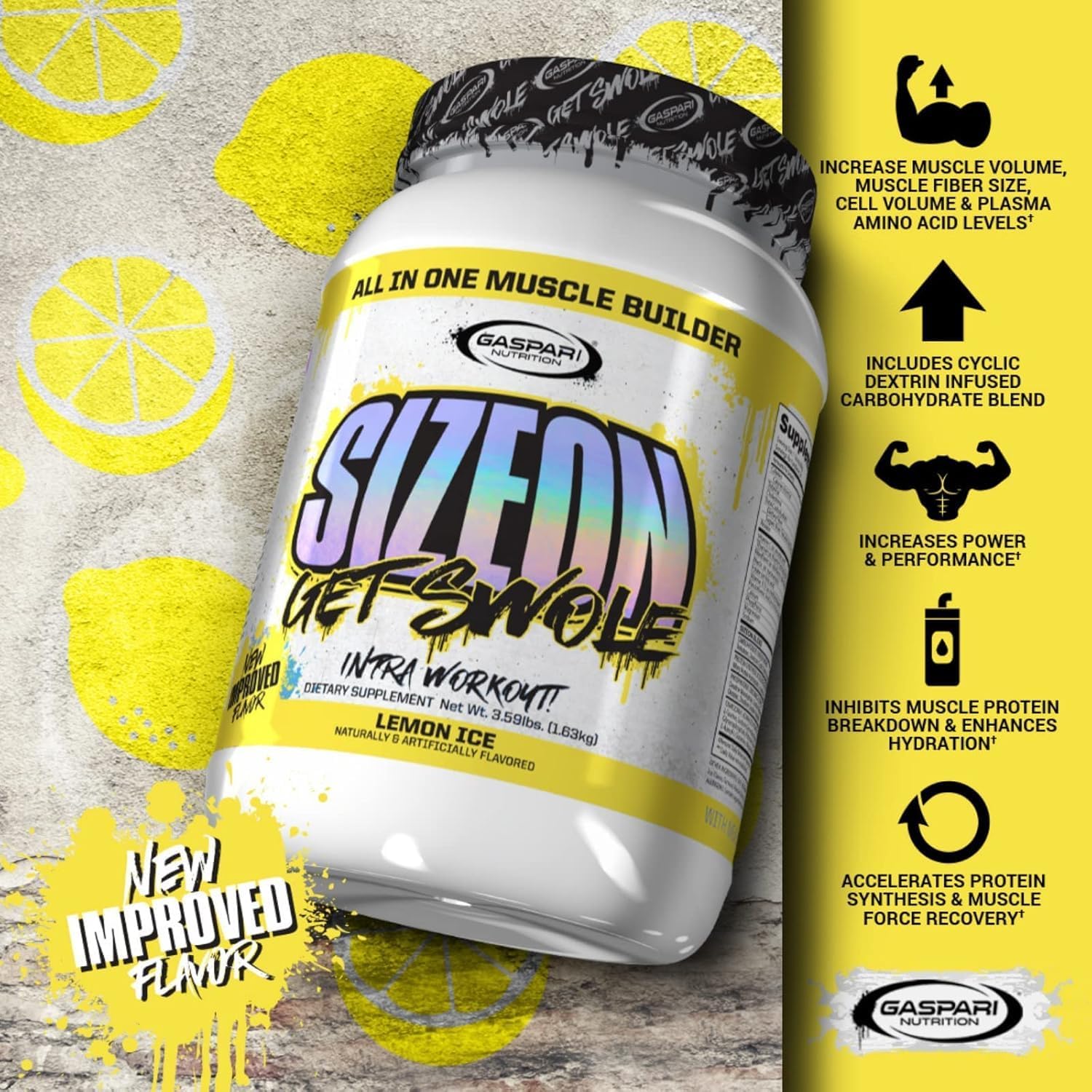 Gaspari Nutrition Sizeon, The Ultimate Hybrid Intra-Workout Amino Acid & Creatine Formula, Increased Muscle Volume & Muscle Recovery (3.59 Pounds, Lemon Ice) : Health & Household