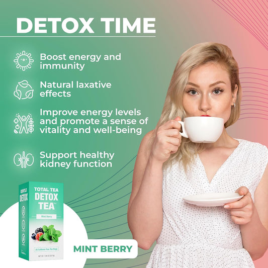 Total Tea Slimming Detox Tea For A Healthy Weight Support - Caffeine Free - Herbal Tea With Chamomile, Hibiscus, Ginger Root For Colon Cleanse - Natural Mint Tea For Digestive Health