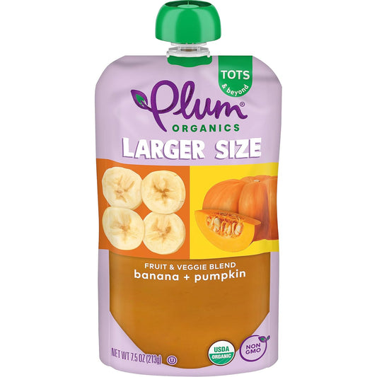 Plum Organics Tots & Beyond Banana & Pumpkin Fruit & Veggie Blend, Kosher, Usda Certified Organic, Non-Gmo, 7.5 Ounce (Pack Of 6)
