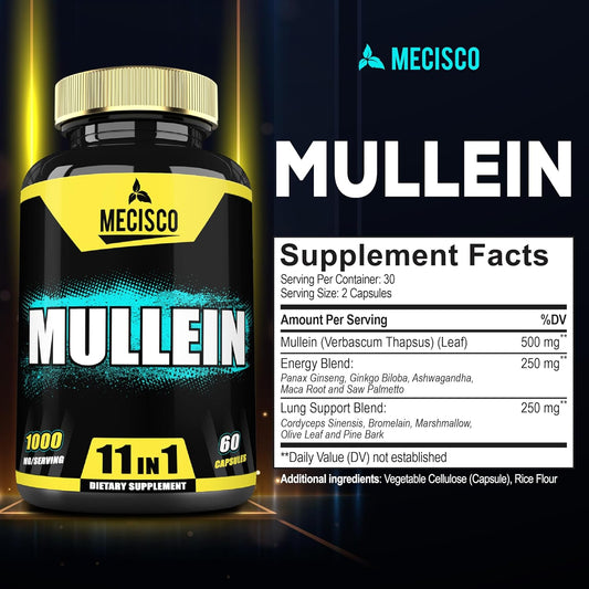 210 Capsules - 11In1 Mullein Leaf Capsules With Panax Ginseng Root, Cordyceps Sinensis & More - Support Respiratory Health, Immune System, Energy Production & Comfortable Mind