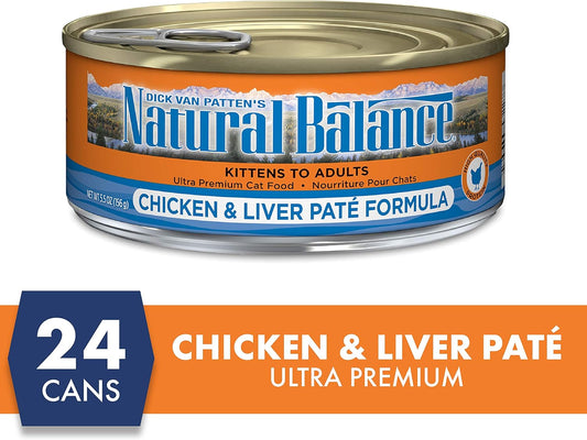 Natural Balance Ultra Premium Chicken & Liver Paté Cat Food | Wet Canned Food For Cats | 5.5-Oz. (Pack Of 24)