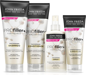 John Frieda Profiller+ Hair Thickening Bundle: Shampoo And Conditioner 250Ml, Thickening Spray 150Ml And Super Fluid 100Ml