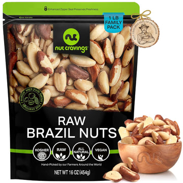 Nut Cravings - Raw Brazil Nuts, Unsalted, No Shell, Whole, (16Oz - 1 Lb) Bulk Nuts Packed Fresh In Resealable Bag - Kosher Healthy Snack, Natural Keto Vegan