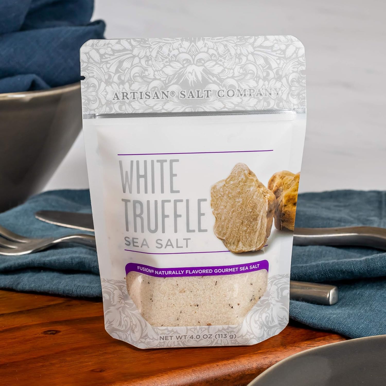 Artisan Salt Company Fusion Naturally Flavored White Truffle Sea Salt, Zip-Top Pouch, 4 Ounce