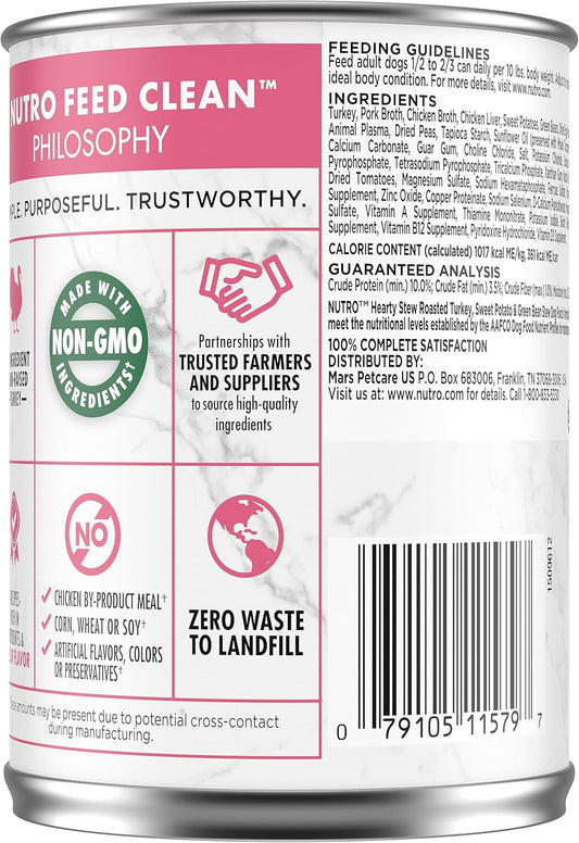 Nutro Hearty Stew Adult Natural Grain Free Wet Dog Food Cuts In Gravy Roasted Turkey, Sweet Potato & Green Bean Stew (12) 12.5 Oz Cans